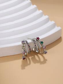 1 đôi Đồng Với CZ đá Cẩn vào Tinh tế Hoa tai Đối với phụ nữ Phụ kiện trang sức , CZ đá Màu sắc In Ngẫu nhiên - Bạc - Xem 3