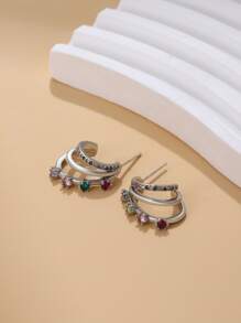 1 đôi Đồng Với CZ đá Cẩn vào Tinh tế Hoa tai Đối với phụ nữ Phụ kiện trang sức , CZ đá Màu sắc In Ngẫu nhiên - Bạc - Xem 5