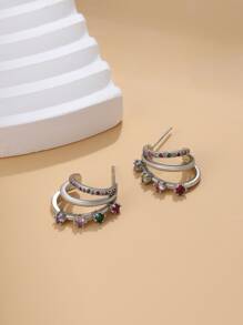 1 đôi Đồng Với CZ đá Cẩn vào Tinh tế Hoa tai Đối với phụ nữ Phụ kiện trang sức , CZ đá Màu sắc In Ngẫu nhiên - Bạc - Xem 4