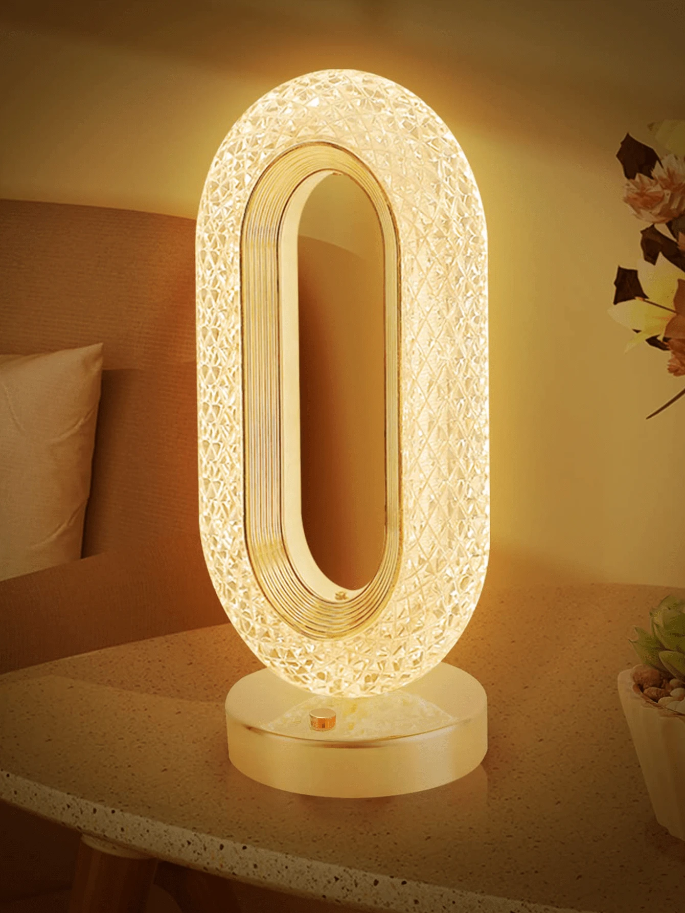 LED水晶檯燈,觸控,3級亮度,USB可充電小燈,室內裝飾小夜燈,合適的適用於臥室,床側,客廳,餐飲&禮物(金色) - 金色 - 查看 1