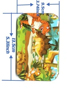 1盒包含60入組金屬盒裝恐龍拼圖派對玩具,帶卡通設計七巧板拼圖玩具木玩具