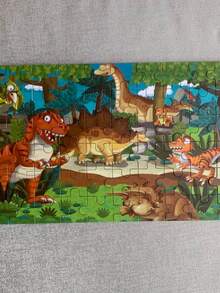 1盒包含60入組金屬盒裝恐龍拼圖派對玩具,帶卡通設計七巧板拼圖玩具木玩具