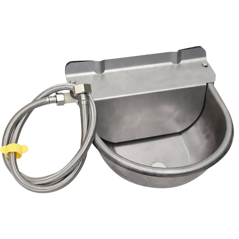 Stainless Steel Automatic Dog Waterer Bowl with Float Valve and 1M Hose(one end 3/4''), Livestock Waterer for Dog Goat Cattle (with Drainage Hole) - Silver - View 1