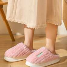 Women's/men's Winter Indoor Slippers, Thick & Warm With Anti-slip Soles And Letter Decoration, Perfect For Bedroom - Pink - View 1