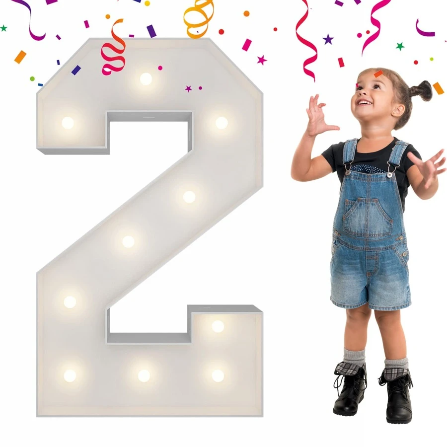 3FT Marquee Light Up Numbers Letters, Mosaic Numbers For Balloons, Giant Mosaic Balloon Number 0-9, Big Light Up Numbers For Birthday, Anniversary, Wedding Party Decorations - 白色2號 - 查看 1