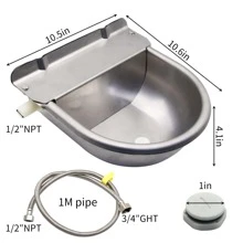 Stainless Steel Automatic Dog Waterer Bowl with Float Valve and 1M Hose(one end 3/4''), Livestock Waterer for Dog Goat Cattle (with Drainage Hole) - Silver - View 8