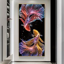 1pc Frameless Abstract Koi Canvas Painting Wall Art Fish Posters And Prints Carp Pictures For Living Room Decor Paintings, No Frame - Multicolor - View 3