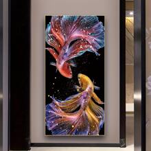 1pc Frameless Abstract Koi Canvas Painting Wall Art Fish Posters And Prints Carp Pictures For Living Room Decor Paintings, No Frame - Multicolor - View 1