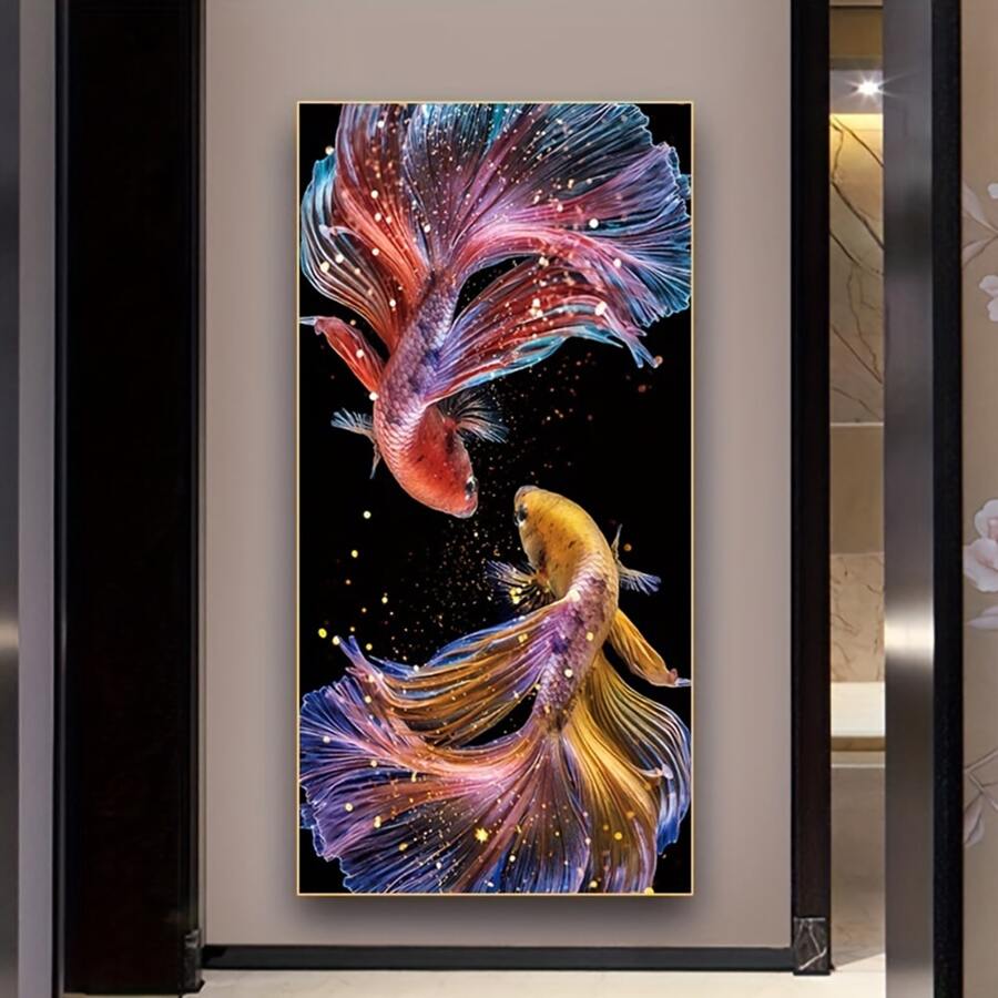 1pc Frameless Abstract Koi Canvas Painting Wall Art Fish Posters And Prints Carp Pictures For Living Room Decor Paintings, No Frame - Multicolor - View 1