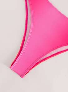 Women's Two Pieces Bikini Set, Gradient Twist Bandeau Bikini With Unique Design Strapless Bikini Set Summer Beach - Hot Pink - View 6