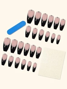 24入組黑色和粉色人造美甲技巧帶水鑽、芭蕾舞服，包括指甲銼和不干膠貼紙 - 彩色 - 查看 2