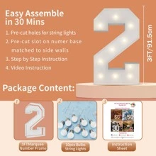 3FT Marquee Light Up Numbers Letters, Mosaic Numbers For Balloons, Giant Mosaic Balloon Number 0-9, Big Light Up Numbers For Birthday, Anniversary, Wedding Party Decorations - 白色2號 - 查看 3