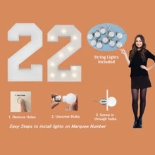 3FT Marquee Light Up Numbers Letters, Mosaic Numbers For Balloons, Giant Mosaic Balloon Number 0-9, Big Light Up Numbers For Birthday, Anniversary, Wedding Party Decorations - 白色2號 - 查看 5