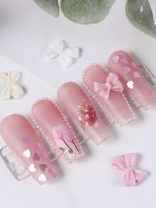 30pcs Cute Resin Bowknot & Rhinestone Nail Art Pendant Decoration, Suitable For Diy Korean Nail Art Design, Ladies' Nail Salon Products Nail Charms Nail Gems Nail Supplies - Multicolor - View 4