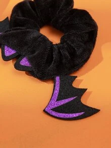 1pc Halloween Funny Plush Animal Bat Shaped Fabric Hair Tie With Ambience - Black - View 3