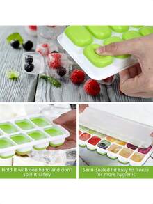 Ice Cube Tray, 2 Packs Silicone Ice Tray, 14 Ice Cube Molds with Lids, Stackable Ice Cube Molds for Chilling Drinks, Whiskeys, Cocktails (Blue + Green) - Apricot - View 2