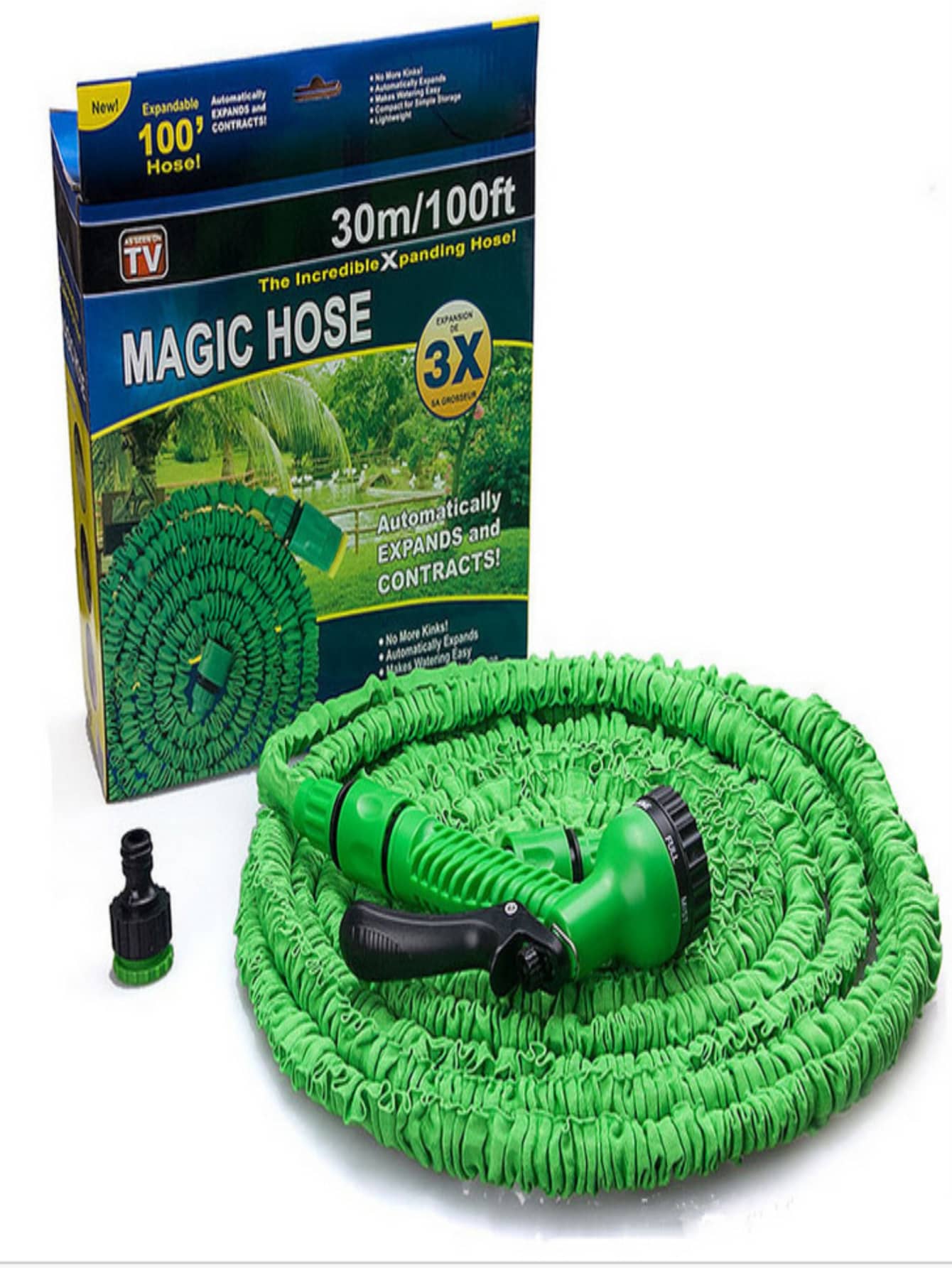 Manguera Expandible para Jardin con Pistola Aspersor Retractil de 30 Metros - Verde - Ver 1