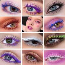 Blue 5D Silk Fiber Mascara Waterproof Long-Lasting Not Blooming Eye Lashes Mascara Thick Curling Lengthening Volume Mascara Fast Dry False Lash Effect Extension Make-Up - 藍色 - 查看 6