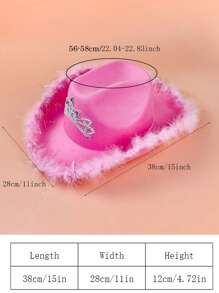 1 件装女士蓬松帽檐水钻皇冠装饰时尚牛仔帽适合冬季派对牛仔帽女牛仔帽万圣节 - 粉色 - 查看 7