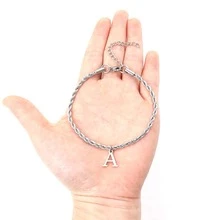 不銹鋼A-Z最初吊墜手環男士時尚3MM寬度繩索手鏈適合男士 - 銀色 - 查看 3