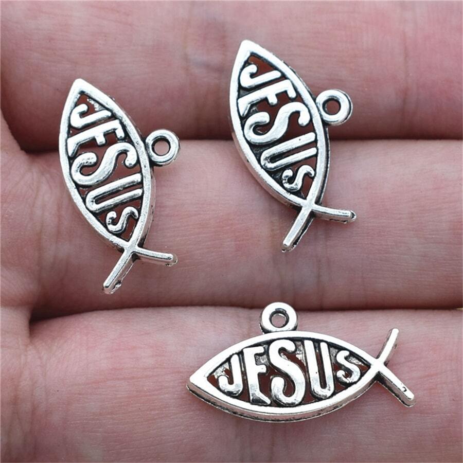 20pcs Antique Silver Color Christian Jesus Fish Charms Pendants For Handmade DIY Bracelet Necklace Jewelry Making - Antique Silver - View 1