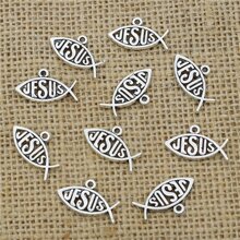 20pcs Antique Silver Color Christian Jesus Fish Charms Pendants For Handmade DIY Bracelet Necklace Jewelry Making - Antique Silver - View 2
