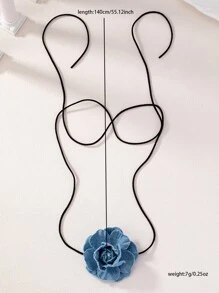 1 Pc Denim Rosette Decor Suede Wrap Choker Rose Flower Necklace for Women - Jewelry for Summer
