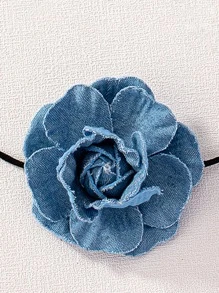 1 Pc Denim Rosette Decor Suede Wrap Choker Rose Flower Necklace for Women - Jewelry for Summer