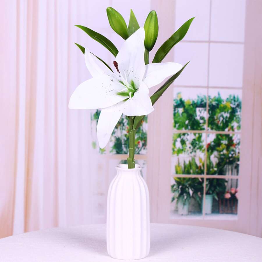 1入組人造百合花,DIY乳膠真實觸感花,家庭婚禮派對裝飾用品,新娘手持花裝飾用品,廚房&客廳裝飾,家庭&房間裝飾 - 白色 - 查看 1