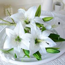 1入組人造百合花,DIY乳膠真實觸感花,家庭婚禮派對裝飾用品,新娘手持花裝飾用品,廚房&客廳裝飾,家庭&房間裝飾 - 白色 - 查看 2