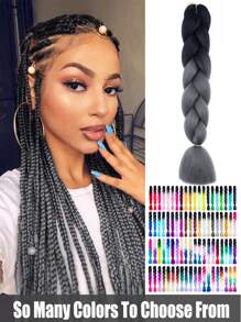 1 件多色缝线大辫子合成发 24 英寸头发编织延长辫子盒状辫子头发合成发编织，渐变色长合成发辫子，黑色和深灰色渐变非洲编织天然发延长，女士高温合成纤维扭结钩针编织辫子，合成发延长 100g - 深灰色 - 查看 2