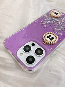 綁結蝴蝶結人造珍珠裝飾金屬亮絲TPR聚氨酯手機殼 - 紫色 - 查看 4