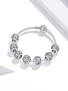 1 Stück Elegant S925 Sterling Silber Rund Buchstabe Design, A Zu Z Anhänger, Perle, Für Frauen Fit Armbänder Armreifen DIY Schmuckherstellung Date Geschenk fein Damen Schmuck