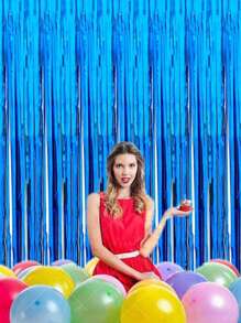 2入組雨絲簾背景裝飾,適用於生日派對、節日聚會、婚禮典禮、舞臺表演裝飾,配有流蘇緞帶,用於場景佈置 - 藍色 - 查看 2