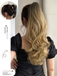 20英寸爪夾馬尾延長編織髮型帶,漸層自然波浪編織髮型,柔軟自然,耐熱合成纖維,適合女性日常使用 - 漸層 - 查看 4