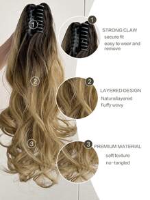 20英寸爪夾馬尾延長編織髮型帶,漸層自然波浪編織髮型,柔軟自然,耐熱合成纖維,適合女性日常使用 - 漸層 - 查看 6