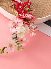 1pc Ladies' Flower Crown Headband Accessory For Wedding Photoshoot, Simple & Versatile Prop - Red - View 5