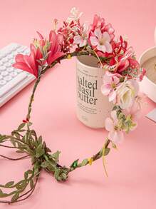 1pc Ladies' Flower Crown Headband Accessory For Wedding Photoshoot, Simple & Versatile Prop - Red - View 4