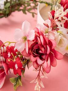 1pc Ladies' Flower Crown Headband Accessory For Wedding Photoshoot, Simple & Versatile Prop - Red - View 3