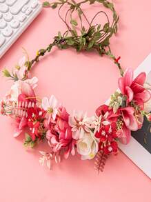 1pc Ladies' Flower Crown Headband Accessory For Wedding Photoshoot, Simple & Versatile Prop - Red - View 1