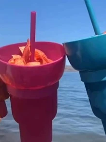 1 Taza Creativa Para Bocadillos Y Bebidas De Palomitas De Maíz Con Asa, Pajita Y Tapa