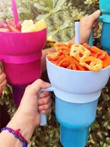 1 Taza Creativa Para Bocadillos Y Bebidas De Palomitas De Maíz Con Asa, Pajita Y Tapa