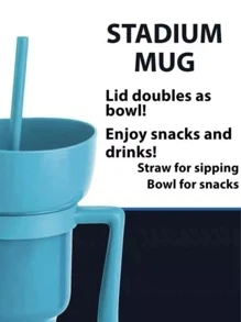 1 Taza Creativa Para Bocadillos Y Bebidas De Palomitas De Maíz Con Asa, Pajita Y Tapa