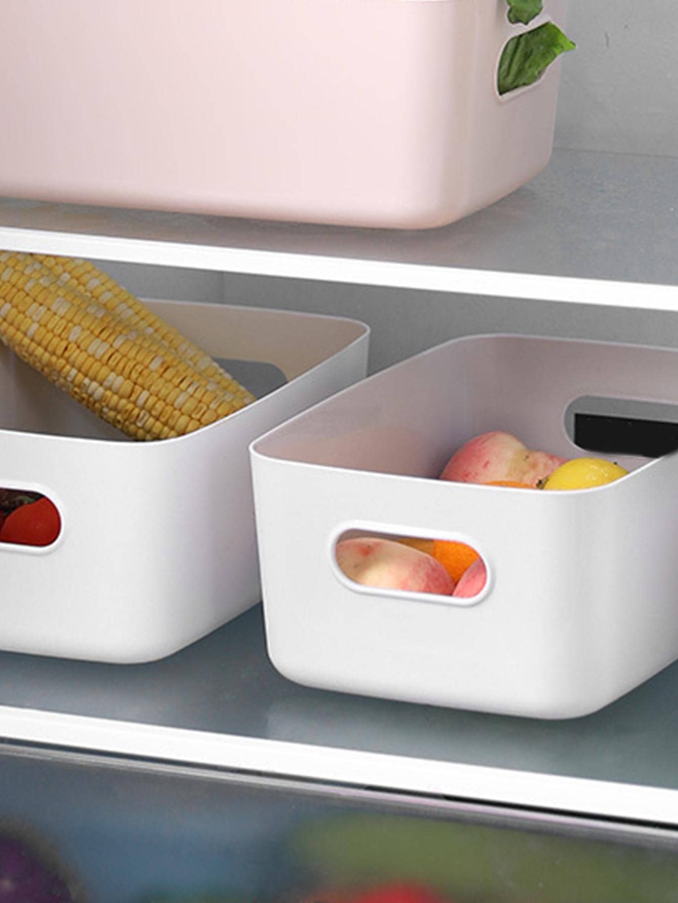 1pc White Desk Storage Basket Makeup Organizer Box With Lid, Plastic