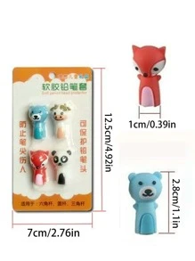 4pcs Soft Rubber Animal Shaped Pencil Toppers Set - Multicolor - View 2