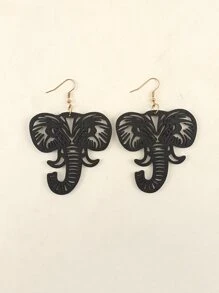 1 Par Animal Cortar Fora Em Forma De Elefante Pingente De Madeira Balança Brincos Para Mulheres Ocasional