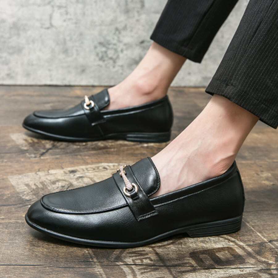 Men Metal Decor Dress Loafers, Fashion Dress Shoes - Black - View 1