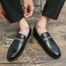 Men Metal Decor Dress Loafers, Fashion Dress Shoes - Black - View 6