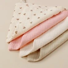 4条装婴儿及幼儿防皱方巾，棉纱洗脸巾围兜 - 米色 - 查看 8