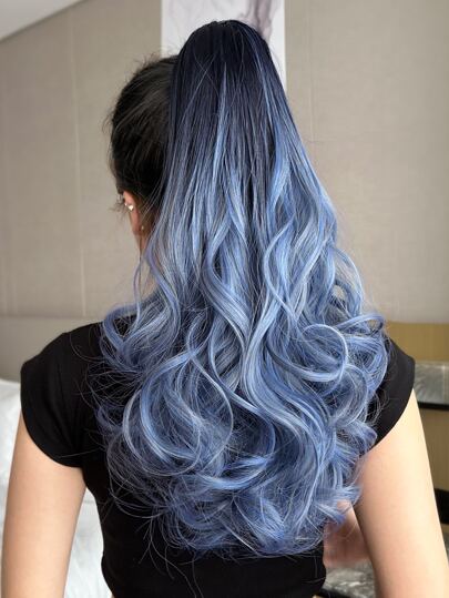 Claw Ponytail Extension 18-20 Inch Ombre Blue Natural Wave Wavy Soft Natural Looking Heat Resistant Fiber Synthetic Hairpiece For Women Daily Use